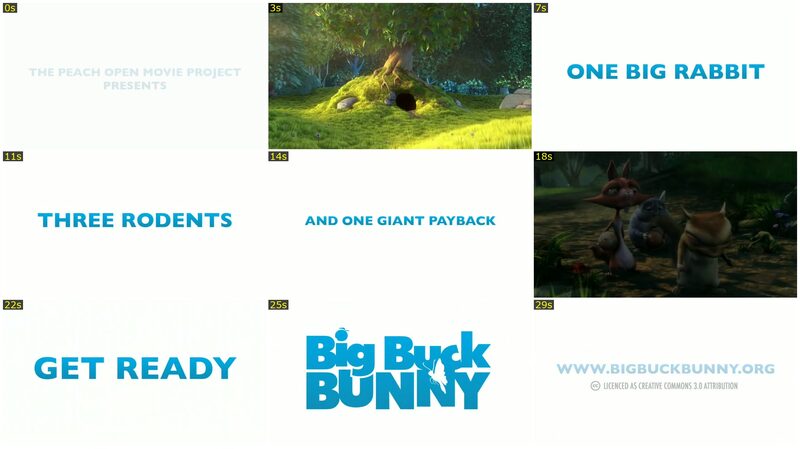 A contact sheet: ten timestamped frames from a short animated film